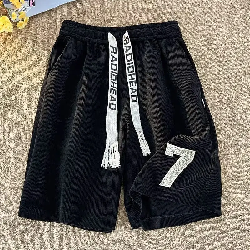 Summer Men Motion Elastic Waist Number Printing Loose Pants Straight Cylinder Casual Solid Color Comfortable All-match Shorts