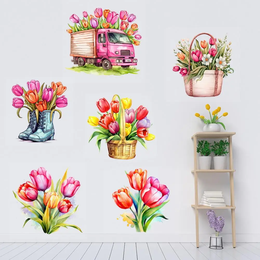 

Valentine Day Wall Stickers Romantic Valentine's Day Flower Tulip Wall Stickers for Living Room Bedroom Decoration 6pcs