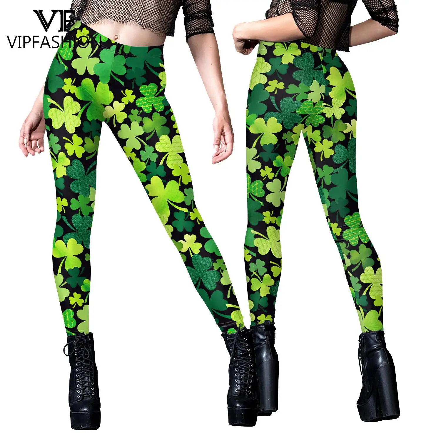 VIP FASHION Patrick's Day Leggings Women Green Holiday Pants