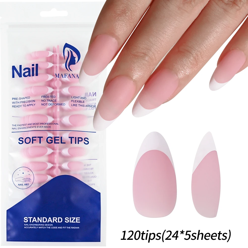 Description Picture 6 of item120/150pcs Matte White French Gel Nail Tips Medium Almond Nude Press On Nails 0.75-2.6cm Pink/Nude ABS Soft Gel Nail Flase Tips