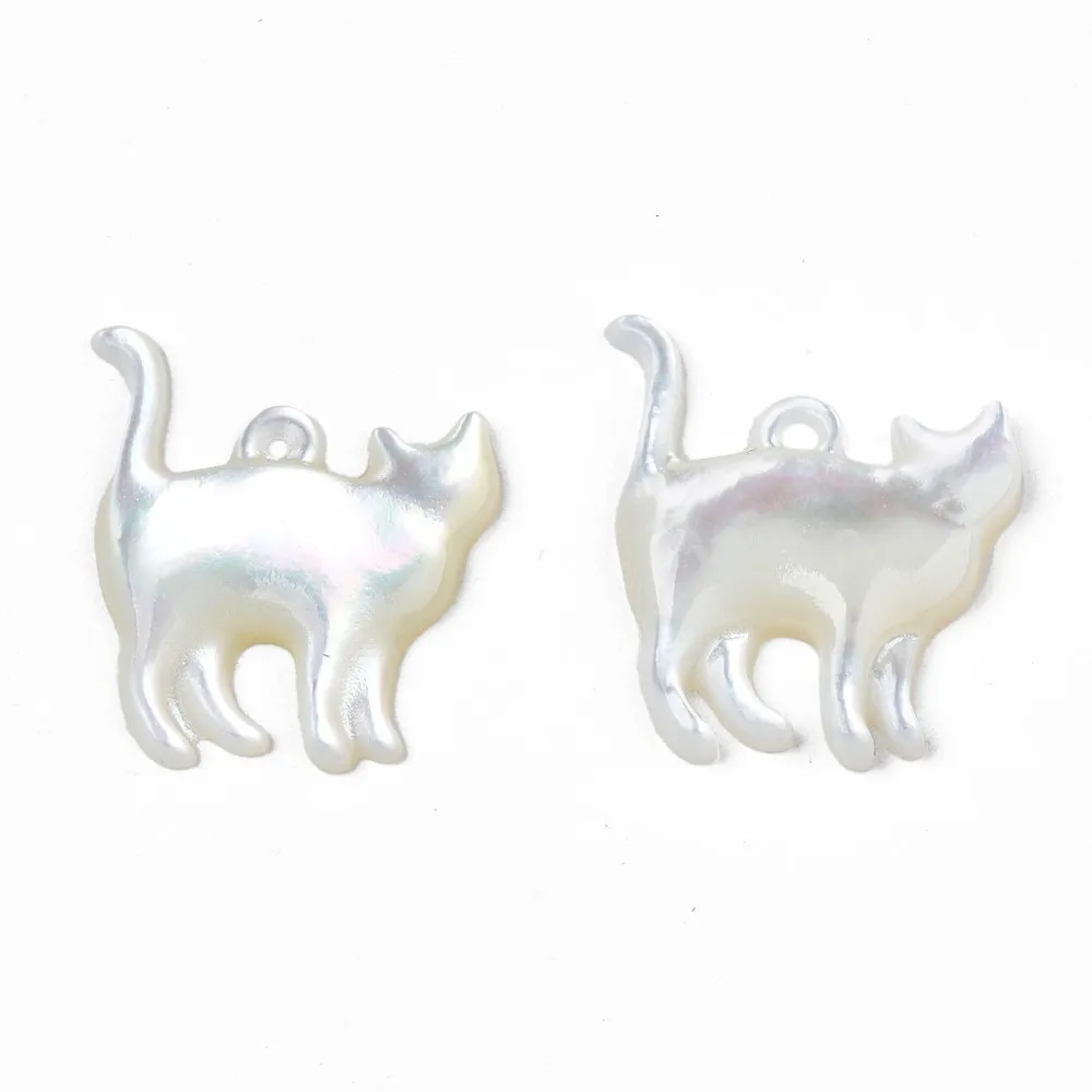 5pcs Natural Shell Cat  Pendants White Cute Cat Charms Pendant for jewelry making necklace crafts decor,17x14x2mm, Hole: 0.6~1mm