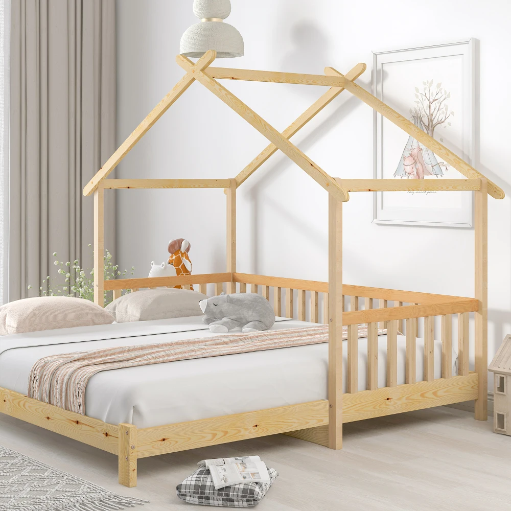 Ausziehbares Baumhausbett, Kinderbett, Einzel- und Doppelbett, Schlafzimmermöbel aus reinem Massivholz, Natur (90 x 200 cm und 180 x 200 cm) – Detail 9