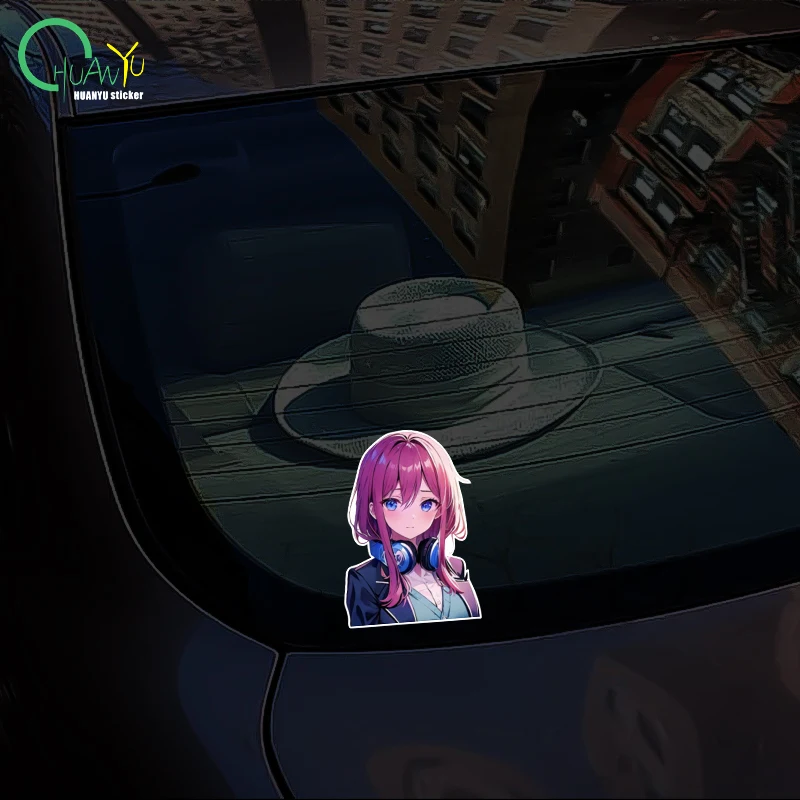 JDM 애니메이션 보라색 머리 섹시한 십대 소녀 스티커 자동차 창 오토바이 전기 자동차 자동차 반사 방수 스티커