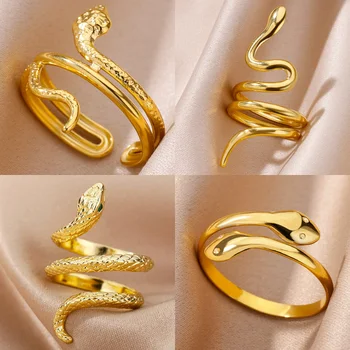 Snake Stainless Steel Ring for Women Gold Color Open Finger Rings Female New Aesthetic Jewelry Accessories Birthday Gift Anillos 1
