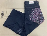 Jean Vintage taille basse Hip Hop brodé de fleurs de cerisier, pantalon à jambes larges, vêtements Y2K pour hommes et femmes, Baggy brodé 6