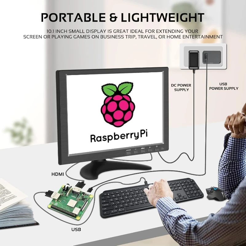 10.1인치 소형 모니터 풀 IPS 스크린 휴대용 HDMI VGA BNC AV USB 오디오 비디오 디스플레이 포트 탑재 노트북 컴퓨터 PS3 PS4 Xbox 호환