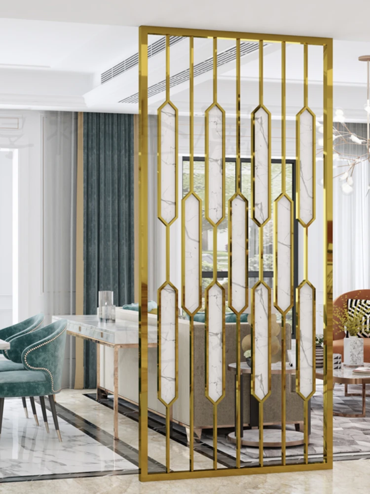 RoomDividerLightLuxuryMetalDecorativeScreenHollowCarved