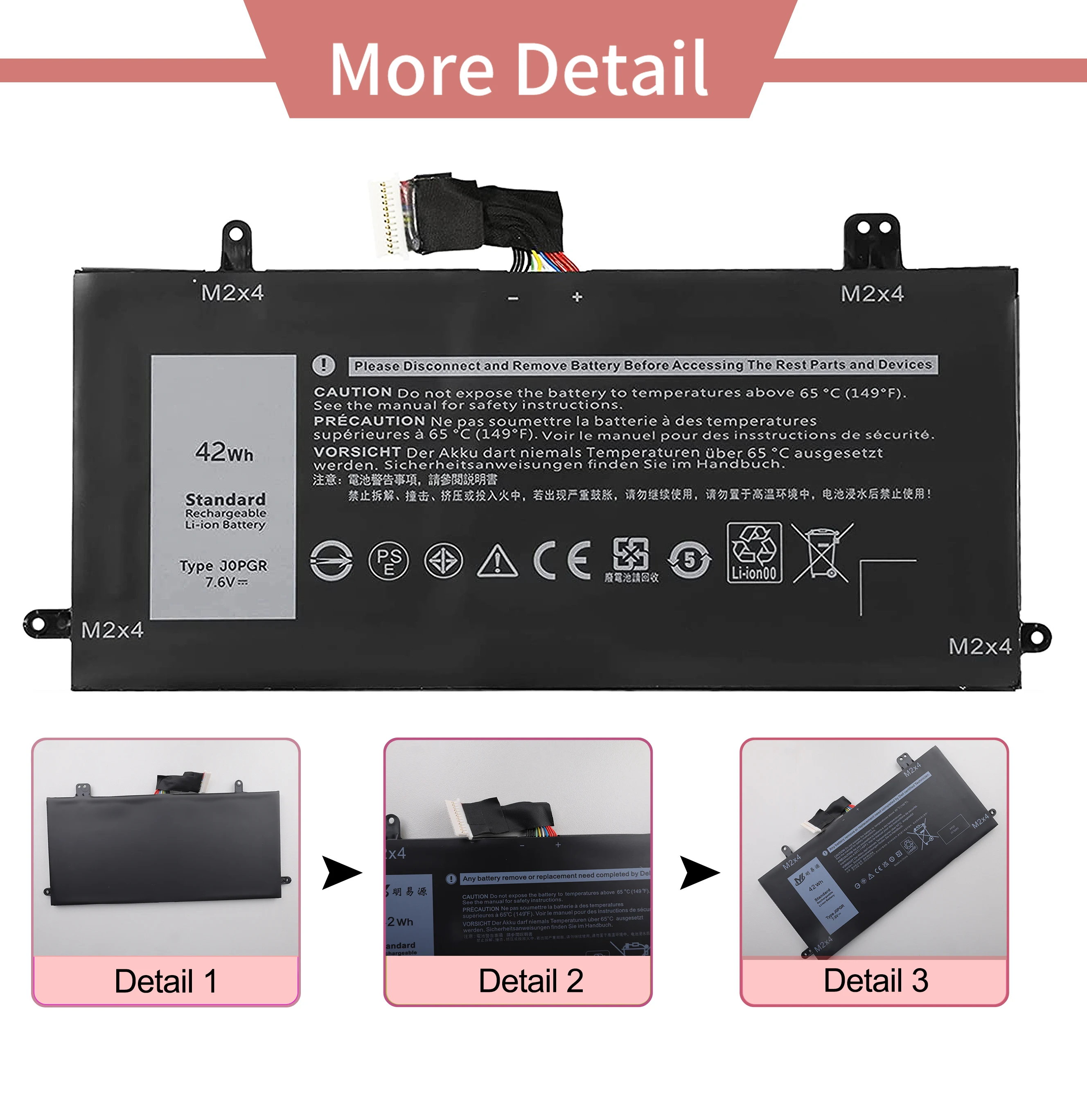 J0PGR Battery Dell Latitude 12 5285 5290 2-in-1 Series JOPGR FTH6F