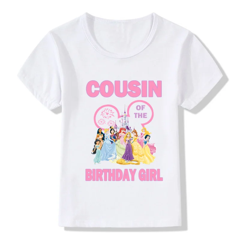 Conjuntos familiares a juego de Disney para cumpleaños de niña, temática de princesa, look familiar kawaii, camiseta de fiesta, ropa para niños, padre, madre