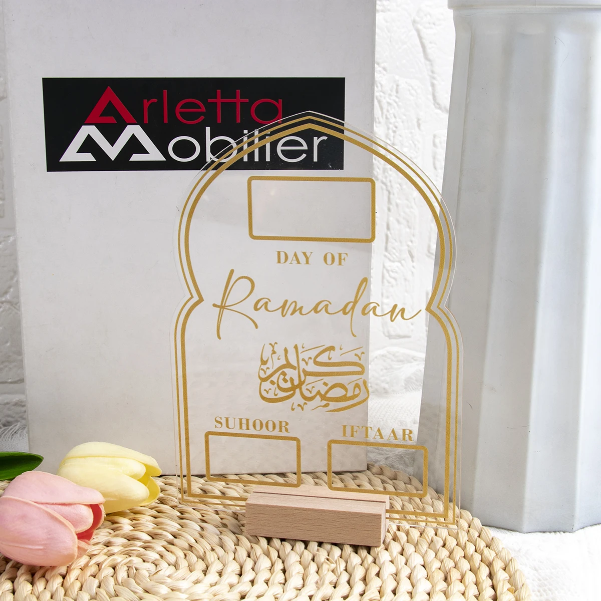 Transparent Acrylic Ramadan Mubarak Countdown Calendar Board Eid Mubarak Ornament 2024 Muslim Islamic Festival Party Decor Gift