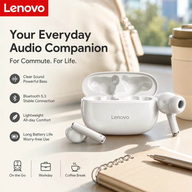 Lenovo Thinkplus XT88 Wireless Noise-Cancelling Earbuds with Dual Microphones
