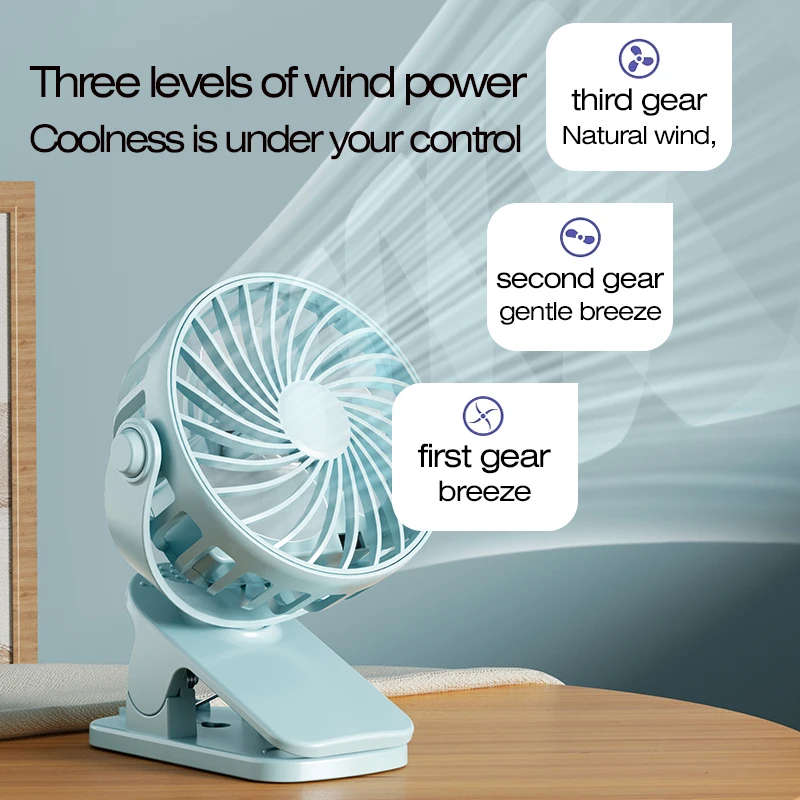 Ventilatore portatile ricaricabile con clip, sospensione girevole a 720° e luce notturna, ideale per il campeggio all'aperto._voghion.com