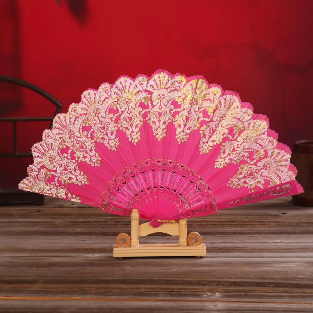 Vintage Hand Fan Sturdy Structure Fabric Folding Fan Easy to Grasp Decoration Fine Texture Handheld Folding folding fan hand fan