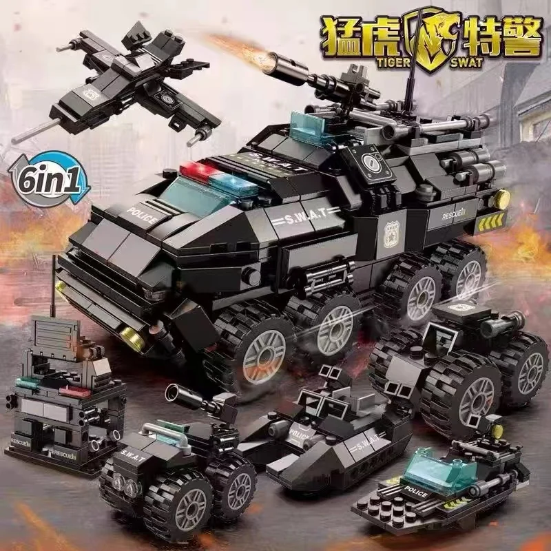 8 in 1 SWAT Tiger Building Blocks Armored Vehicle Combat Military Construction T