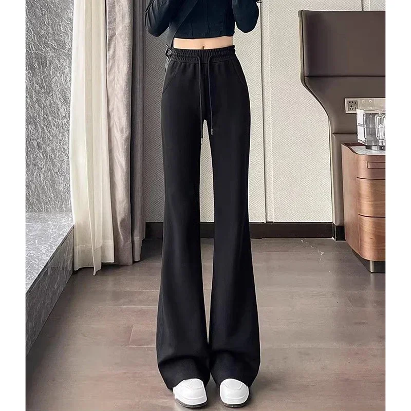 Einfarbig Mädchen Hohe Taille Dünne Jogginghose Frauen Slim Fit Gerade Bein Hosen Dame Koreanische Klassische Ausgestelltes Hosen – Detail 3