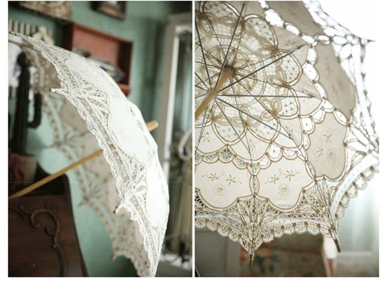 Paraguas Blanco para decoración de boda, accesorios de fotografía,  sombrillas góticas para niños, bordado de encaje artesanal para lluvia -  AliExpress