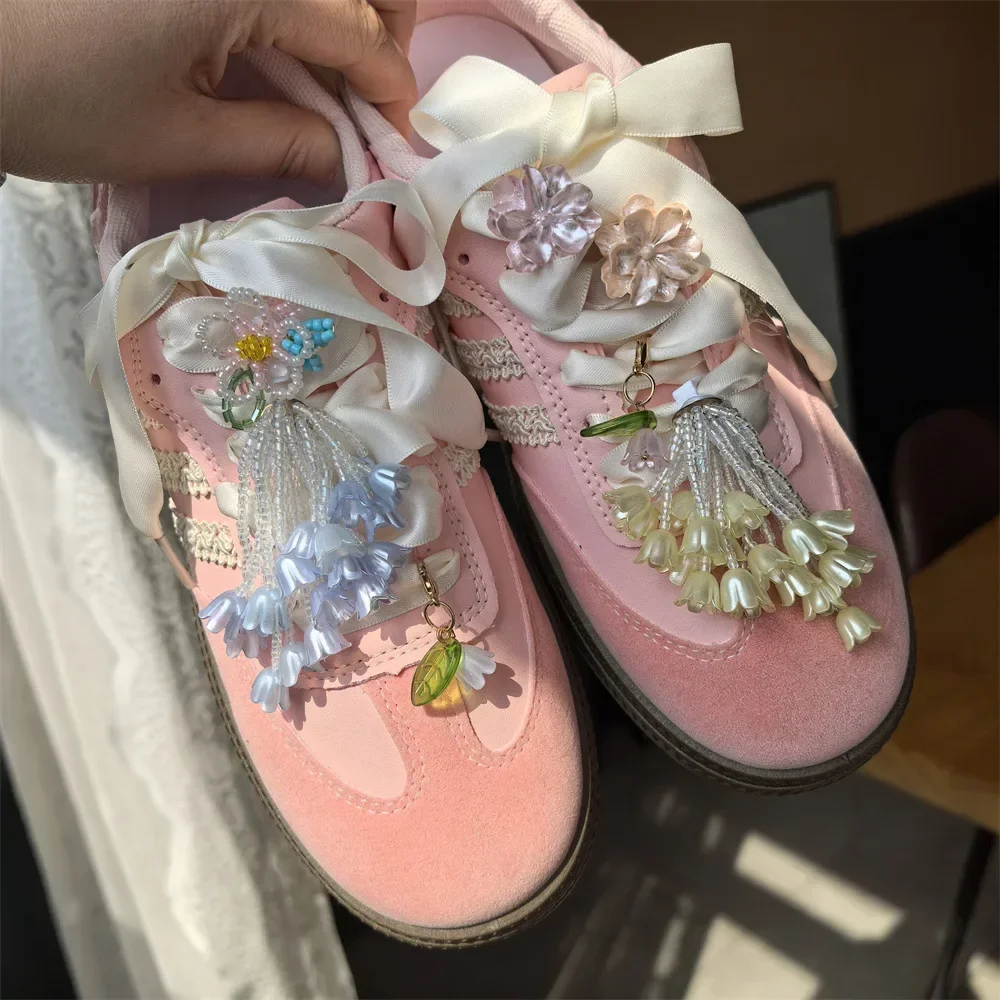 1Pcs 은방울꽃 신발 끈 참 동백 진주 꽃 신발 참 버클 DIY 운동화 장식 액세서리