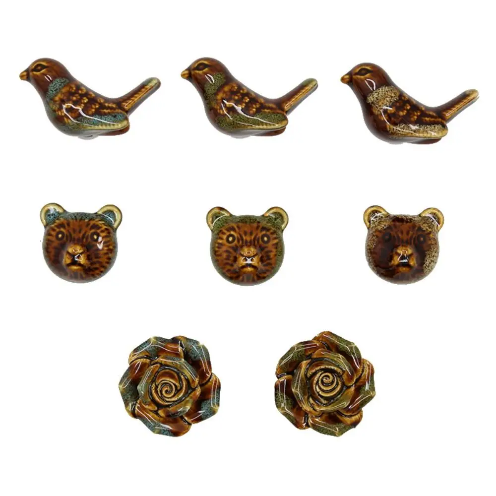 Description Picture 4 of item1PC Ceramic Single Hole Handles Drawer Pulls Cabinet Knobs Cupboard Door Handles Rose Pigeon Bear Shape Furniture Handles