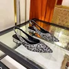 2024 Summer Pointed Toe Sandals Fashion Bling Slip on Singbacks Shoes Ladies Elegant Outdoor Thick with Sandalias Women's  Shoes 5