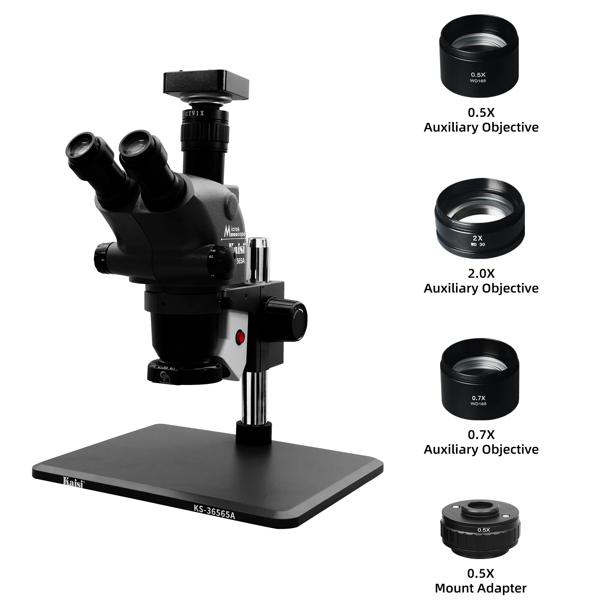 連続倍率のステレオ双眼顕微鏡,10倍接眼レンズ,0.5x,0.7x,3.5x, 顕微鏡アクセサリーキット 黒3。5倍90倍7×45倍シミュレーションフォーカル三眼顕微鏡0.5X 2.0x補助レンズ 顕微鏡スライド