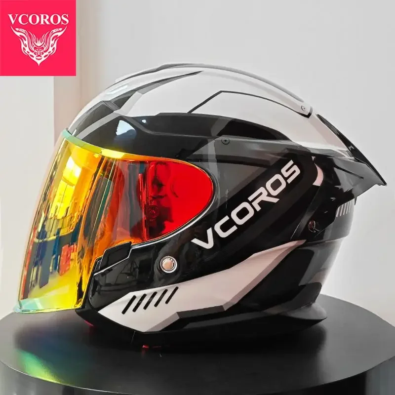 thumbnail image 1 of Casco de motocicleta italiano VCOROS Casco abierto de doble lente Casco de locomotora Cascos de moto de media cara Certificación ECE Casco de moto, 1 of 5