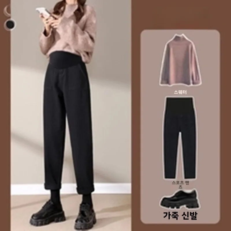 여름용 얇은 텐셀 데님 팬츠 루즈핏 임산부 배 받침 아우터웨어 롱 패셔너블 루즈핏 와이드 레그 스트레이트 컷