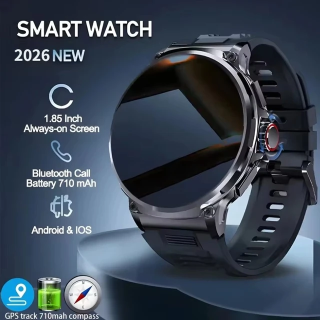 2026 GPS Smart Watch 1.85-Inch AMOLED Screen 710mAh Bluetooth Call Heart Rate Health Monitoring 400+Dial Watch For Android IOS