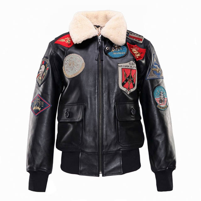 Black TOP GUN Maverick G1 Jacket Women Military Style Natural Thin Sheepskin Winter Warm Aviator Genuine Leather Coats