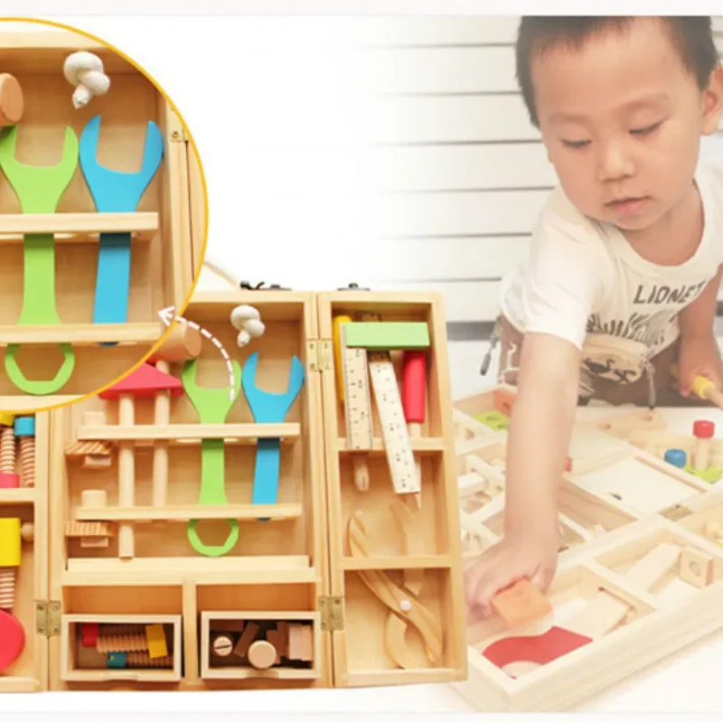 Montessori Baby Educational Toys Kids Wooden Multifunctional Tools Kit Set Box Toy Nut Wrench Boys for Children Games Gifts 2