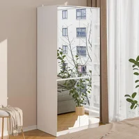 Wardrobe Closet with 4 Glass Full Length Mirror Doors & Hanging Rod Bedroom,White 31.5" W x 19.7" D x 70.9" H Wood Wardrobe 1