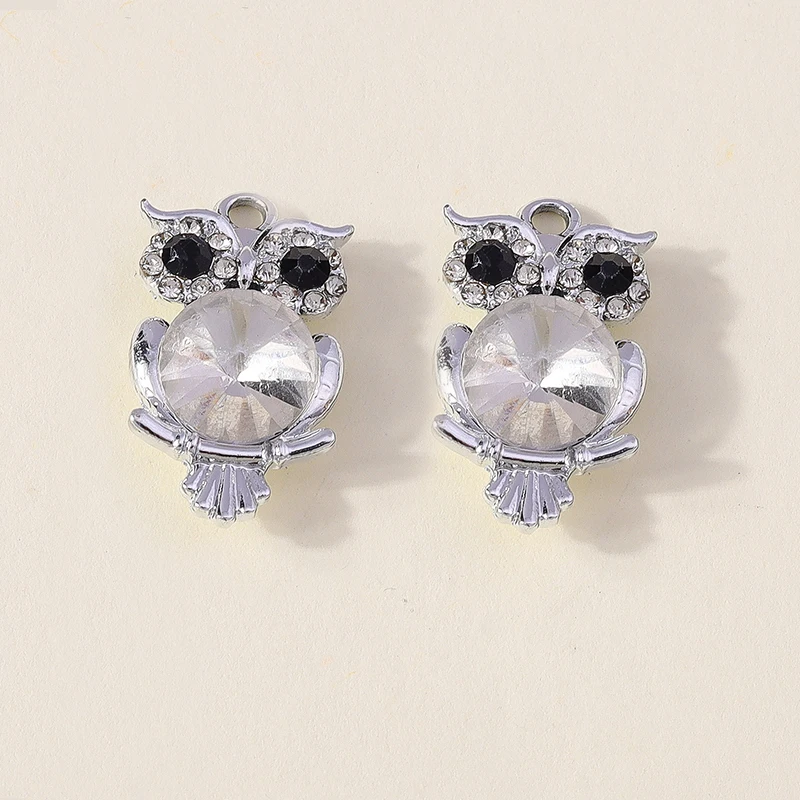 Leslie 10 Stück luxuriöse silberfarbene Kristall-Eulen-Anhänger für die Schmuckherstellung, Tropfenohrringe, Halsketten, Armbänder, DIY-Bastelgeschenk – Detail 6