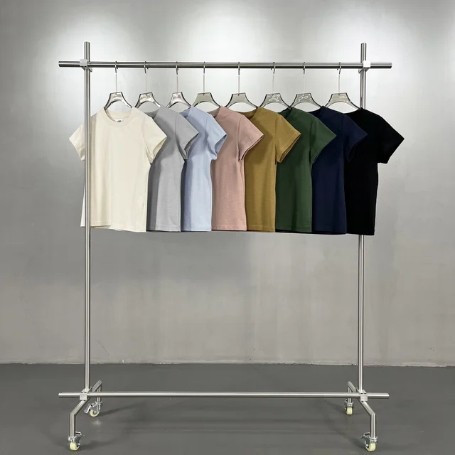 2026 new women's straight shoulder bamboo joint cotton ice T-shirt 2