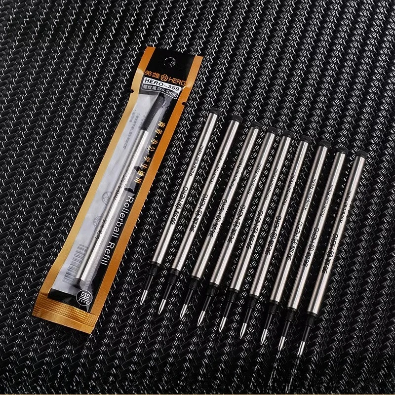 HERO 0.5/0.7mm 블랙 메탈 비드 펜 코어 시그니처 펜 워터 펜 교체 코어 나선형 패턴 유니버설 펜 코어 퓨어 블랙