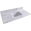 43"x 22" Bathroom Vanity Top ,White Marble Color With Rectangle Undermount Ceramic Sink And 3 Faucet Hole With Back Splash 2