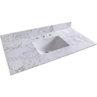 43"x 22" Bathroom Vanity Top ,White Marble Color With Rectangle Undermount Ceramic Sink And 3 Faucet Hole With Back Splash 2