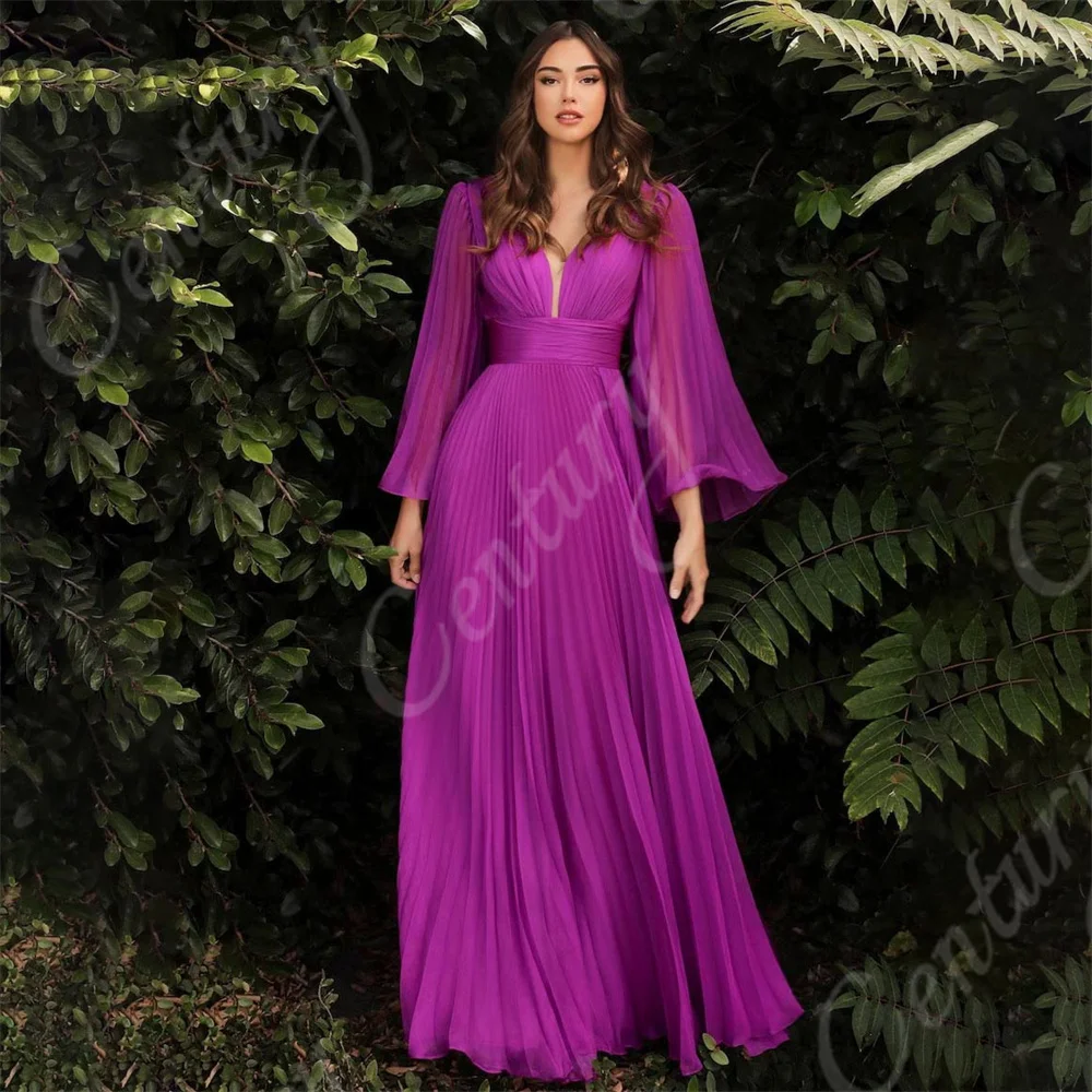 Pleated Mother Of the Bride Dress Elegant A Line Party Dress Long Sleeves Woman For Weddings Vestido De Noche Custom mother bride dresses,women party dresses