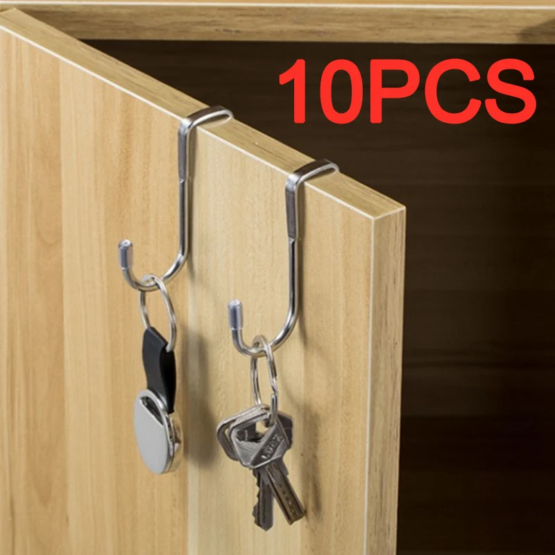 304 Stainless Steel Hook Double S-Shape Hook Free Punching Kitchen Bathroom Cabinet Door Without Trace Hook Towel Storage Hange