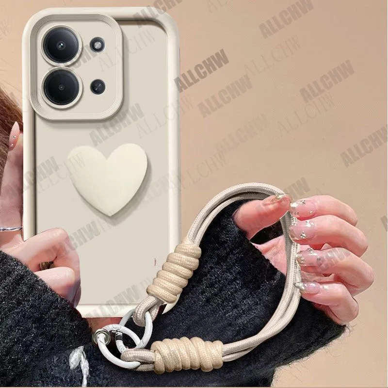 Enhanced Protection TPU Black Case with Love Heart Strap - Shockproof Phone Cover