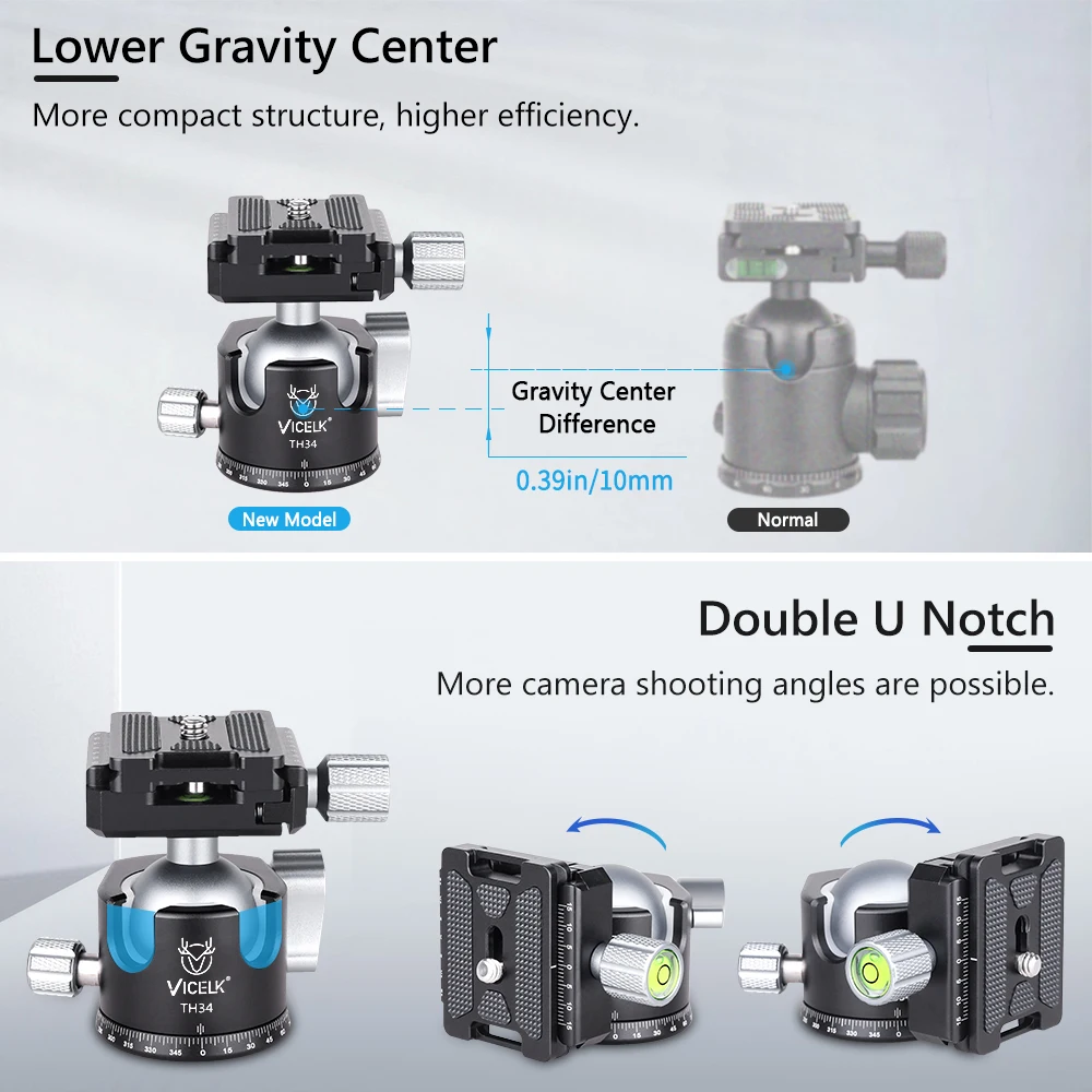Tripod Ball Head VICELK TH28/TH34 Professional Tripod Ball Head Low Gravity Center 360 Panoramic CNC 28/34mm Ball for Tripod Monopod Load 15kg
