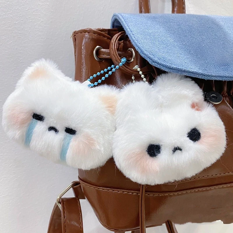 

Fashion Cute Plush Rabbit Bear Keyring Funny Angry Crying Face Doll Key Chains Car Schoolbag Keychain Pendant For Girl Kids Gift