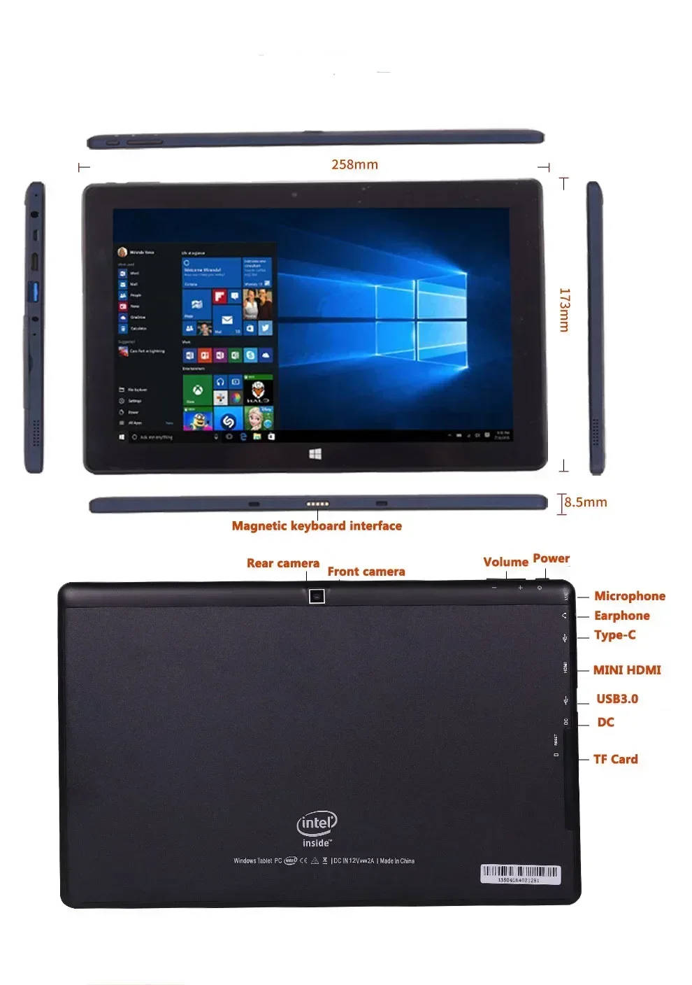 2022 original Windows 11 Tablets PC 2 In 1 10.1 Inch Notebook Intel Gemini Lake N4120  8GB RAM DDR4 128GB ROM WiFi HDMI Keyboard 6