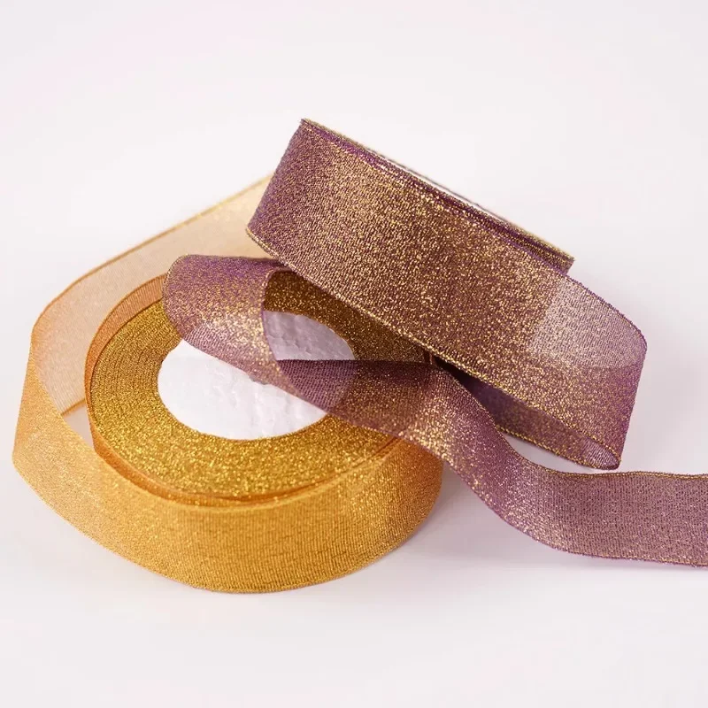 Glitter Organza Ribbon Bow for Decorations and Gift Wrapping, 40mm x 22m