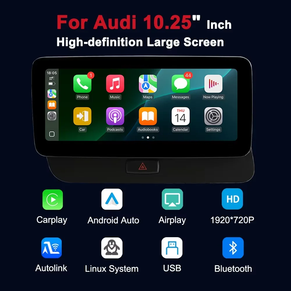 10.25” Linux Screen Wireless CarPlay Car Multimedia Display For Audi Q5 2009-2017 With Android Auto Airplay Autolink Autoradio 2