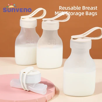 Sunveno 실리콘 유방 우유 보관 병, 수유 누출 방지 우유 냉동고 파우치, 유방 펌프 액세서리, 240ml