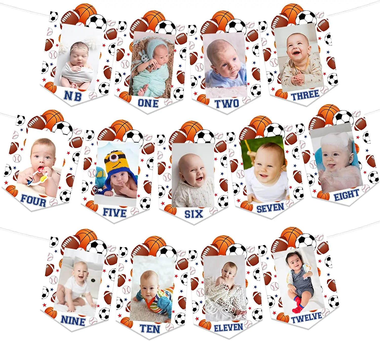 

Sports Theme 1st Birthday Decorations Soccer Basketball Football Monthly Photo Banner for Boys First Birthday Party Supplies