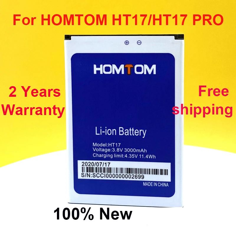 

100% новый высококачественный аккумулятор 3000 мАч для смартфона HOMTOM HT17/HT17 PRO, быстрая доставка с номером отслеживания