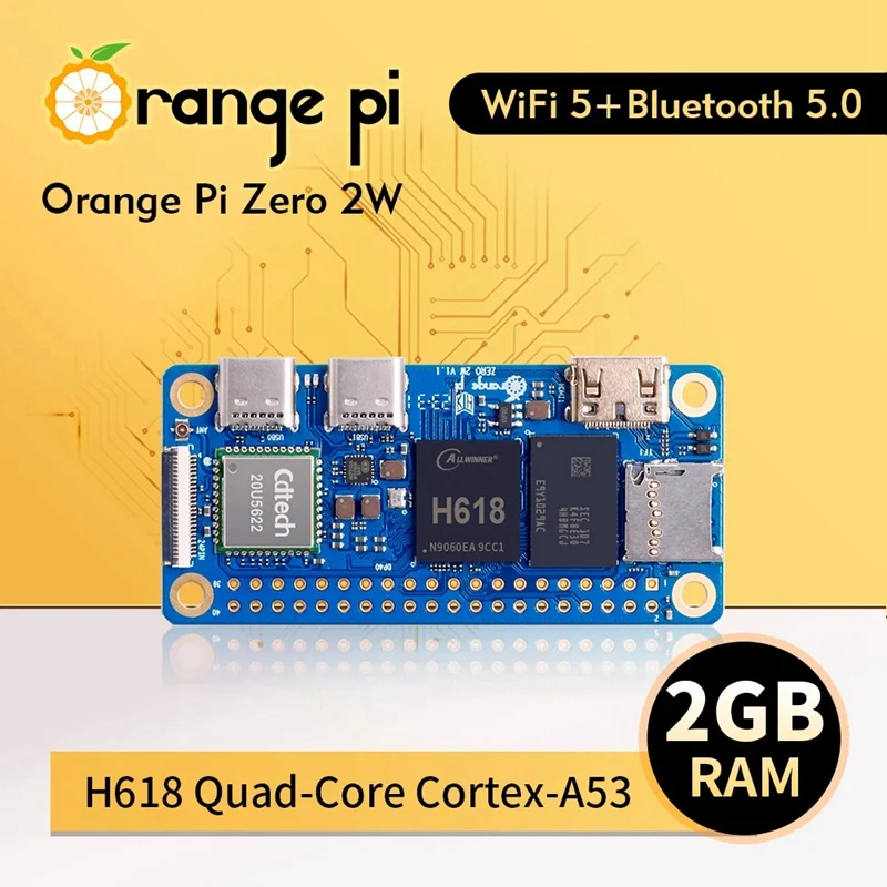 

Orange Pi Zero 2W Development Board RAM DDR4 Mini PC Allwinner H618 Wifi Bluetooth 5.0 SBC Single Board Computer