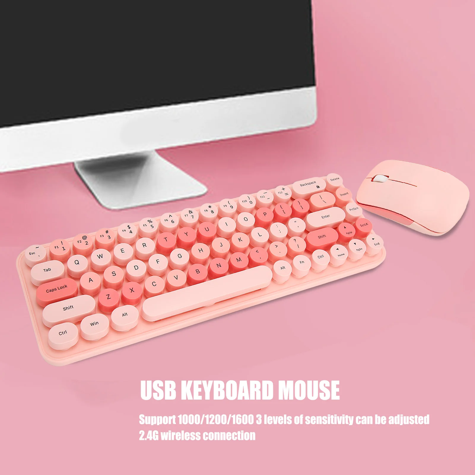 【HOT】USB Keyboard Mouse 2.4G Wireless 68 Keys Low Consumption Retro Cute ABS Gaming Keyboard Mouse for PC