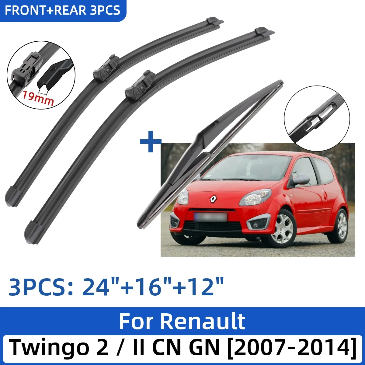 

Щетки стеклоочистителя передние и задние для Renault Sport 2 / II CN GN 2007-2014 24 дюйма + 16 дюймов + 12 дюймов, аксессуары для стеклоочистителя