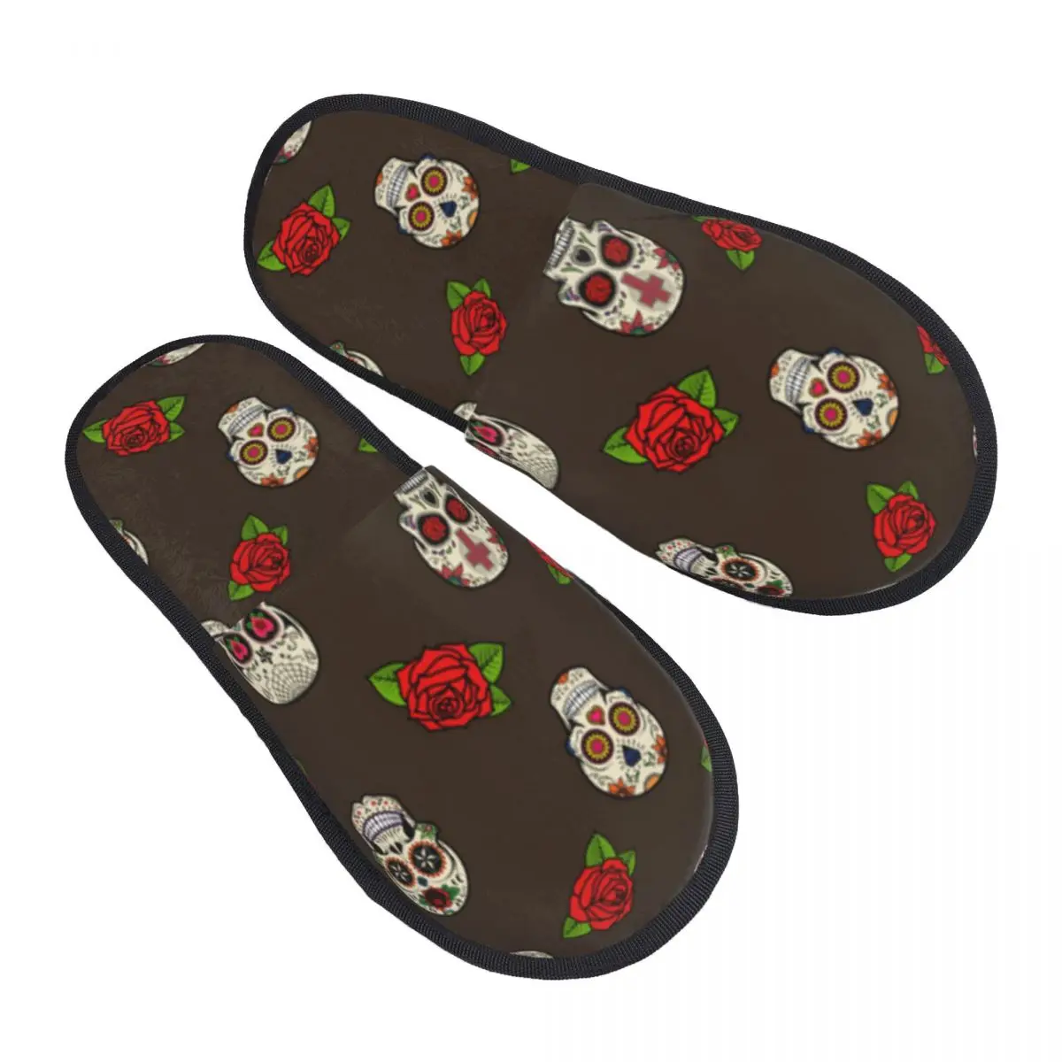 

Fur Slipper For Women Men Fashion Fluffy Winter Warm Slippers Sugar Skulls And Roses House Shoes
